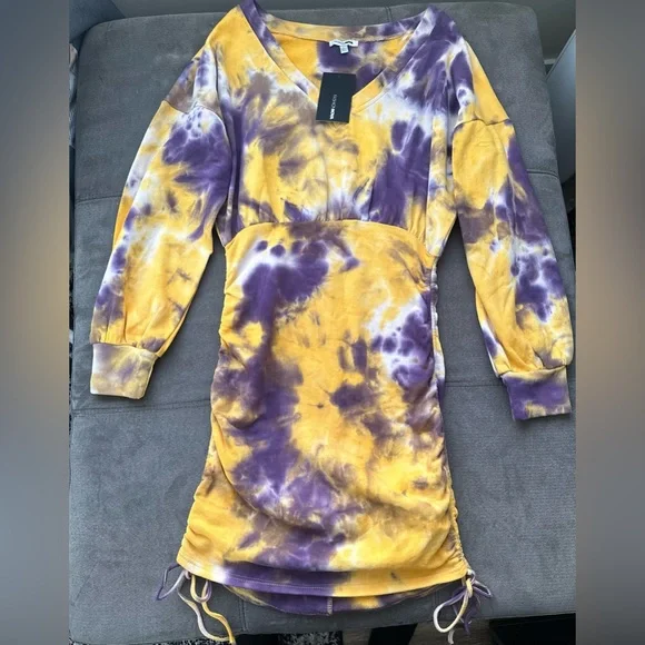 Fashion Nova | Dresses | Fashion Nova Ruched Attitude Tie Dye Mini Dress  Yellowcombo | Poshmark